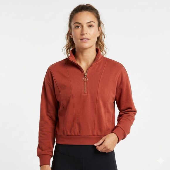 Rubzoof Sweaters - Rubzoof Quarter Zip Sweater Women M Rust Long Sleeve Henley Knit Casual Pullover